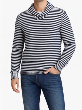 Double RL RRL Ralph Lauren Pullover Striped Sweater Shawl Collar M Navy Cream